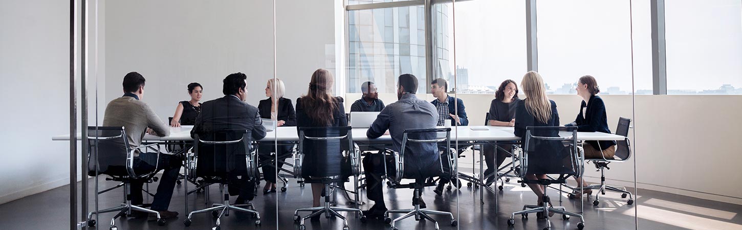 large group of people meeting in conference room