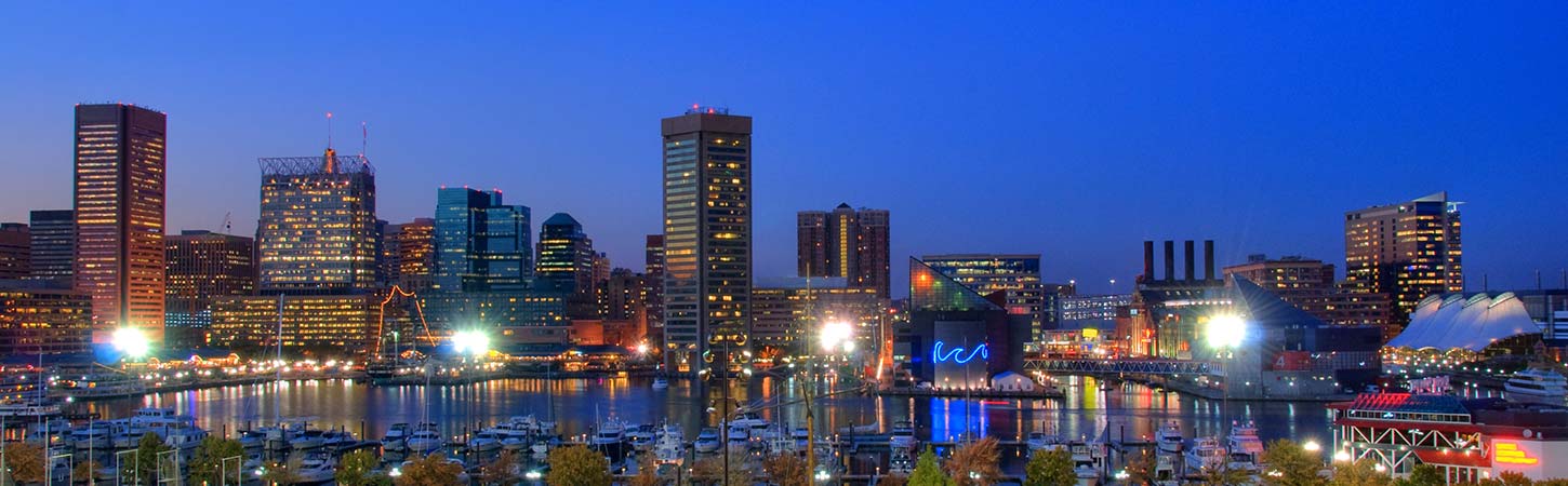 panoramic view of baltimore city at night